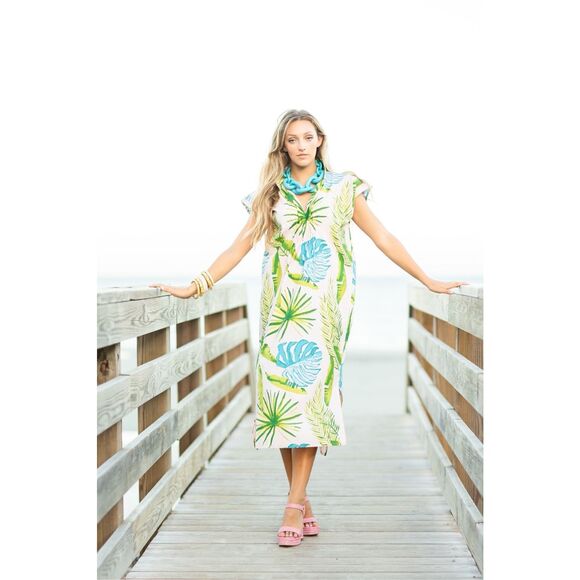 NWT HOLLY SHAE June Kaftan Palm Print Size XS-M Palm Beach $194.00 - Picture 1 of 7